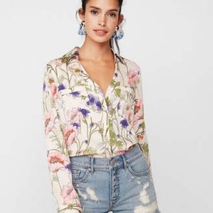 Express Women's portofino slim button up dress shirt floral size lg